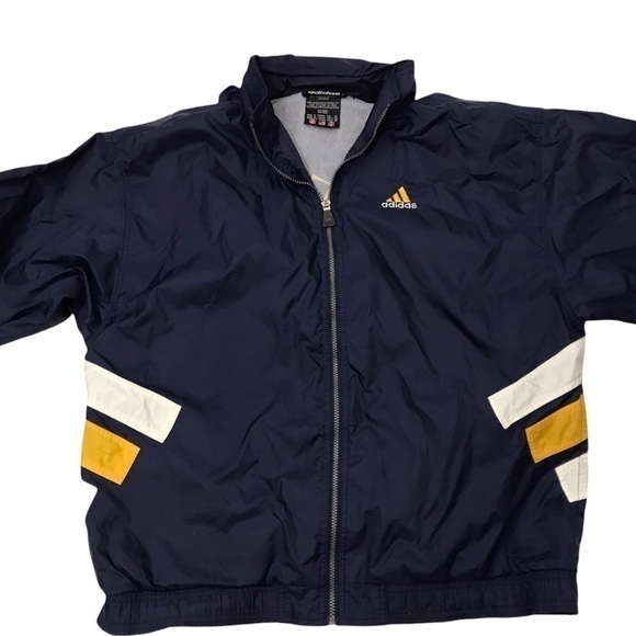 Vtg 90s Adidas Windbreaker Men XL Full Zip Spell Out Jacket Blue Yellow White - Picture 8 of 13